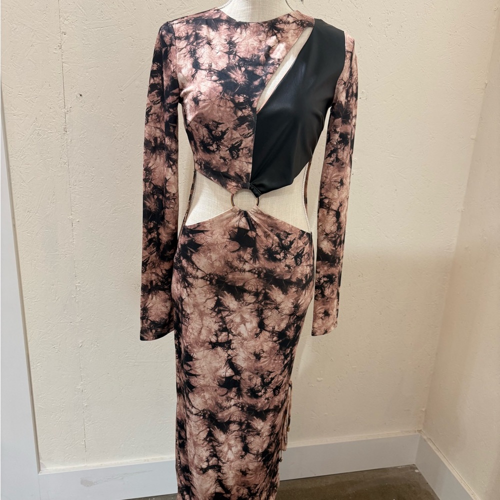Tie-Dye Long Sleeve Cutout Dress